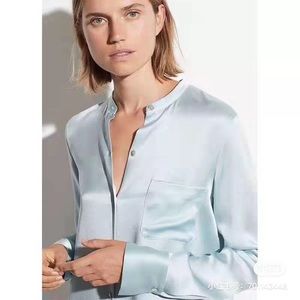 Vince slim satin band collar blouse